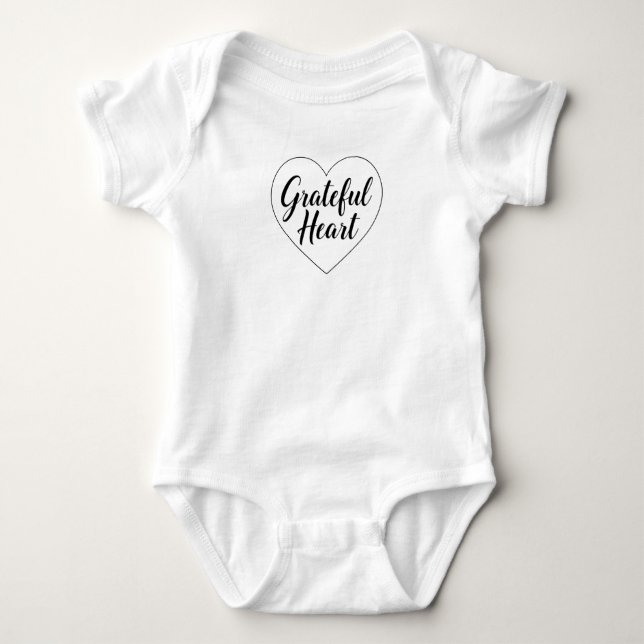 Minimalist "Grateful Heart" Quote Baby Bodysuit (Front)