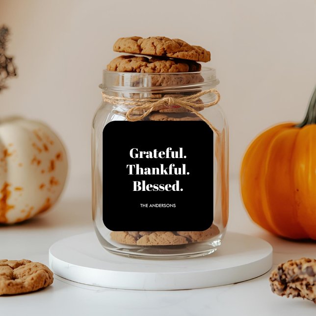 Minimalist Grateful Thankful Blessed Thanksgiving Square Sticker (Creator Uploaded)