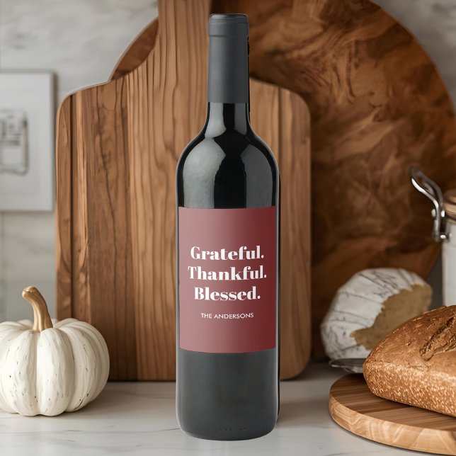 Minimalist Grateful Thankful Blessed Thanksgiving  Wine Label (Creator Uploaded)