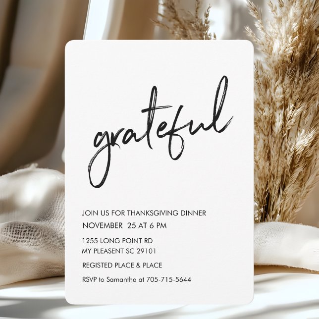 Minimalist Grateful Thanksgiving Dinner Invitation (Creator Uploaded)
