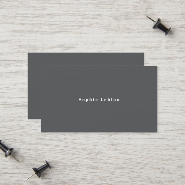Minimalist gray contact card with serif font name (Front/Back In Situ)