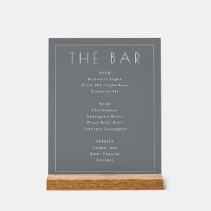 Minimalist Gray Modern Bar Menu Acrylic Sign