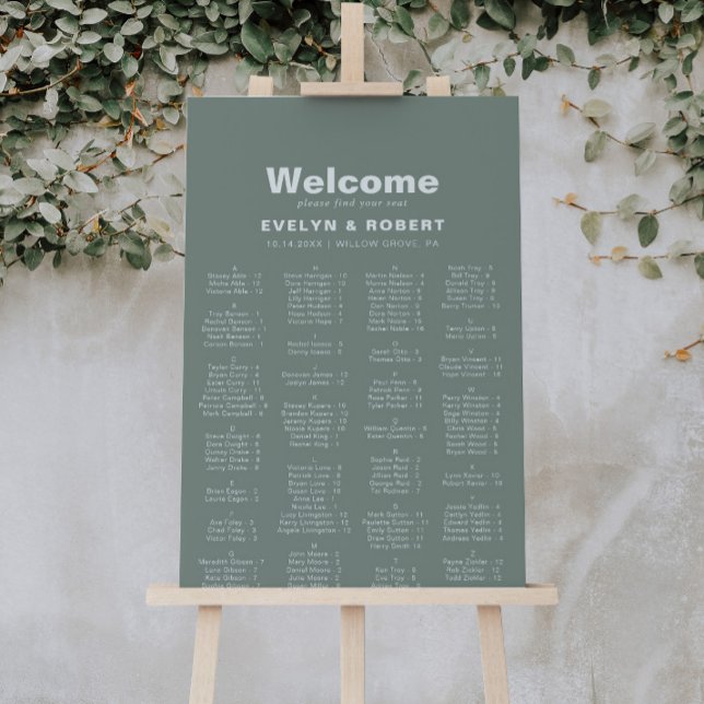 Minimalist Green Alphabetical Seating Chart (Creator Uploaded)