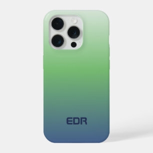 Minimalist Green and Blue Gradient Monogram iPhone 15 Pro Case