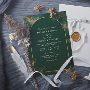 Minimalist Green and Gold Modern QR Code Wedding Invitation