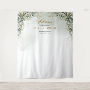 Minimalist green and gold Wedding backdrop Tapestry