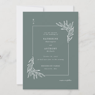 Minimalist Green and White Botanical Wedding Invitation
