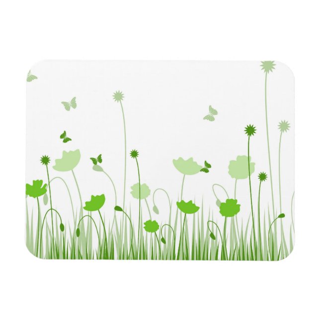 Minimalist Green and White Poppies Meadow Floral Magnet (Horizontal)