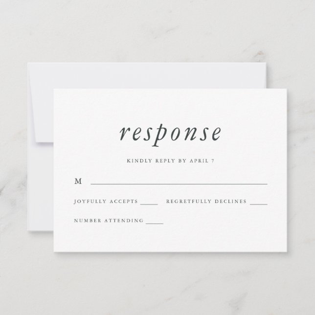 Minimalist Green and White Wedding Rsvp Response (Front)