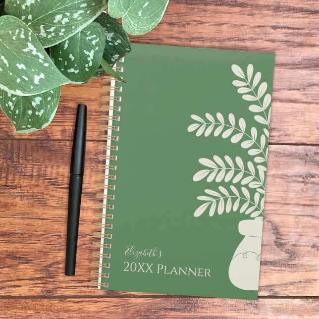 Minimalist Green and Yellow Floral Planner (Minimalist olive green and yellow personal floral planner . )