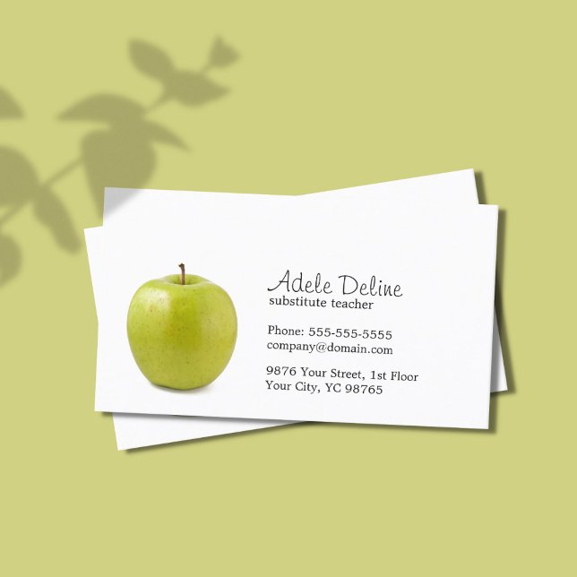 Minimalist Green Apple Teacher Business Card (Creator Uploaded)