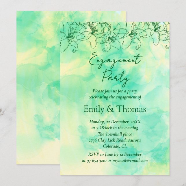 minimalist Green backdrop wedding engagement Invitation (Front/Back)