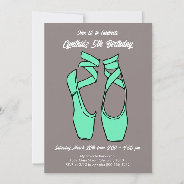 Minimalist Green Ballet Birthday Party Invitation (Front)