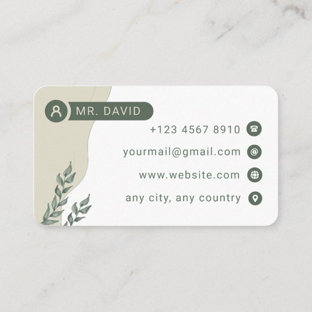Minimalist Green Botanical Business Card (Back)