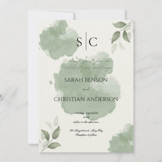 Minimalist Green Botanical Wedding Invitation