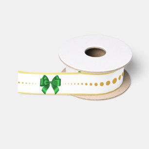 Minimalist Green Bow with Gold accents Christmas Satin Ribbon