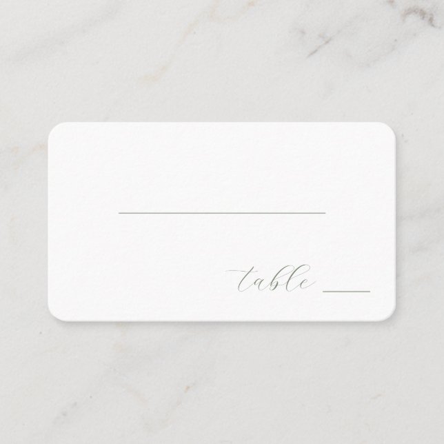 Minimalist Green Calligraphy Place Card (Front)