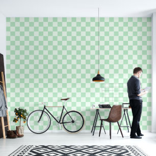 Minimalist Green Chequered Pattern Wallpaper