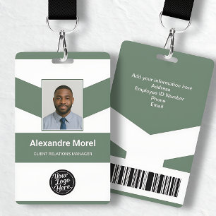Minimalist Green Chevron Professional Name Tag ID Badge
