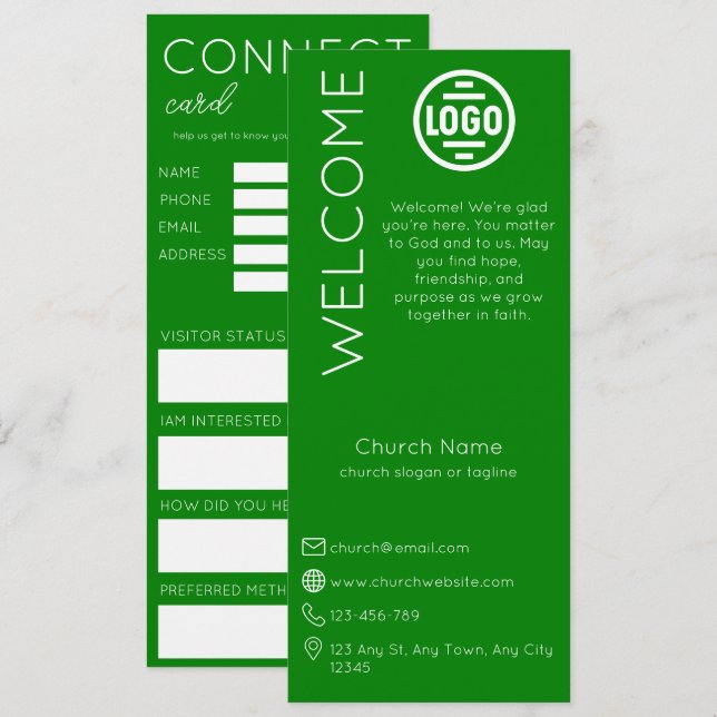 Minimalist Green Church Connection Card (Front/Back)