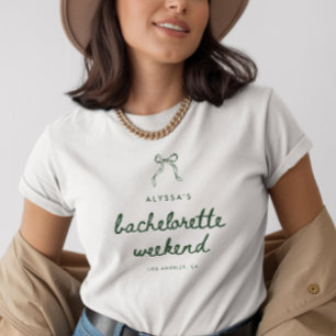 Minimalist Green Coquette Bow Bachelorette Weekend T-Shirt