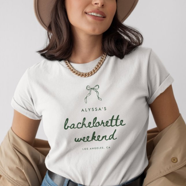 Minimalist Green Coquette Bow Bachelorette Weekend T-Shirt (Creator Uploaded)