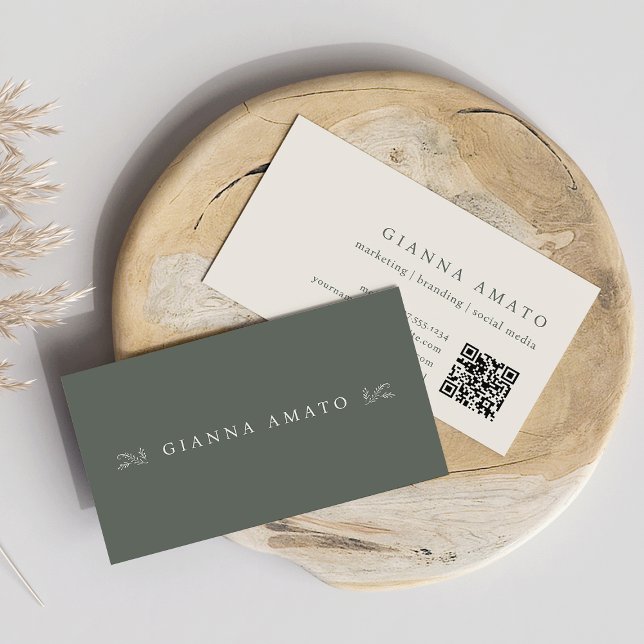 Minimalist Green & Cream Botanical Business Card (Creator Uploaded)
