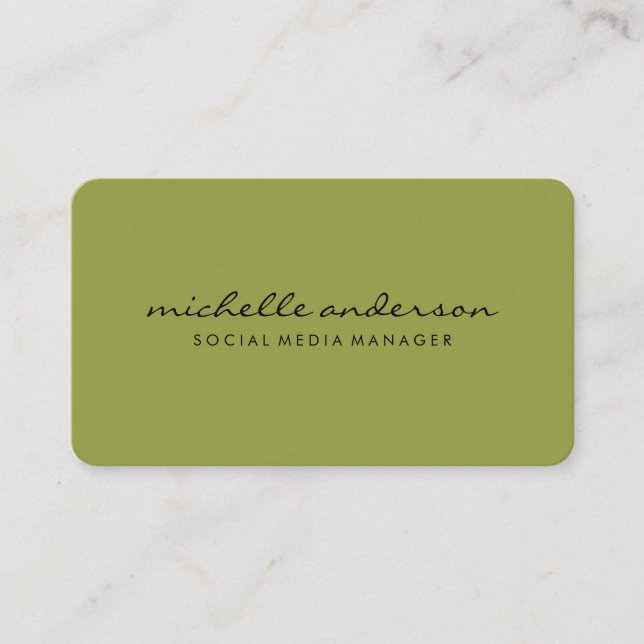 Minimalist Green Cursive Text Business Card (Front)