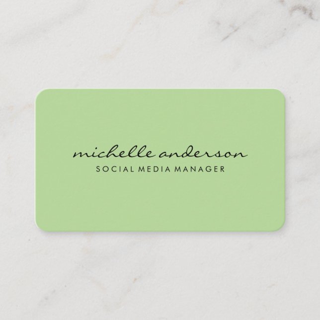 Minimalist Green Cursive Text Business Card (Front)