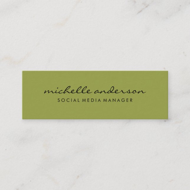 Minimalist Green Cursive Text Mini Business Card (Front)
