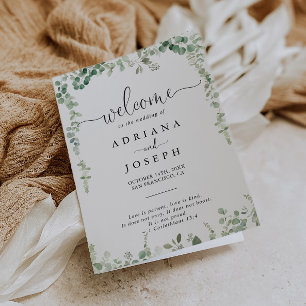 Minimalist Green Eucalyptus Folded Wedding Program Programme