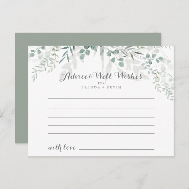 Minimalist Green Eucalyptus Wedding Advice Card (Front/Back)