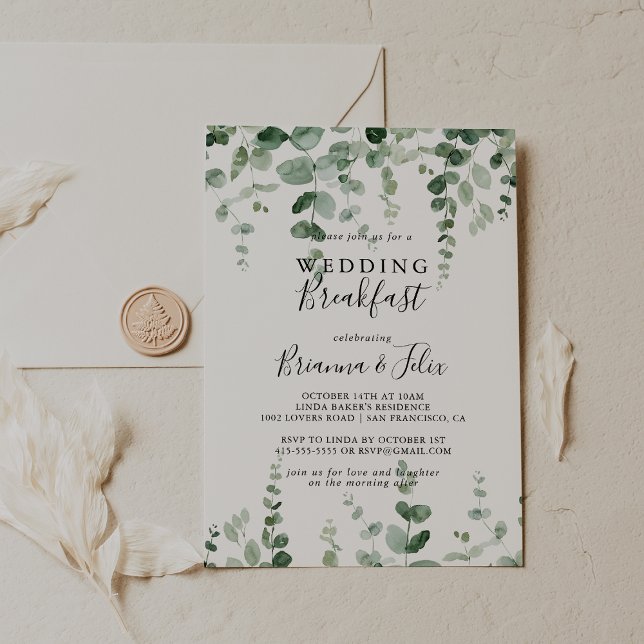 Minimalist Green Eucalyptus Wedding Breakfast  Invitation (Creator Uploaded)