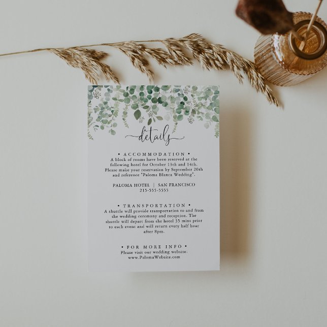Minimalist Green Eucalyptus Wedding Details   Enclosure Card (Creator Uploaded)
