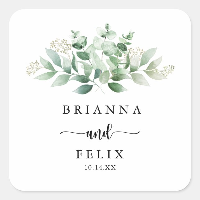 Minimalist Green Eucalyptus Wedding Envelope Seals (Front)