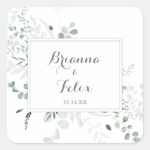 Minimalist Green Eucalyptus Wedding Envelope Seals