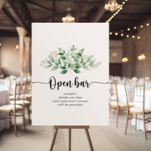 Minimalist Green Eucalyptus Wedding Open Bar  Poster