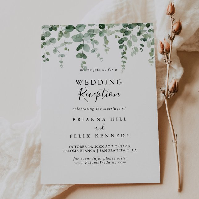 Minimalist Green Eucalyptus Wedding Reception  Invitation (Creator Uploaded)