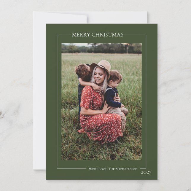 Minimalist Green Family Photo Holiday Card (Front)