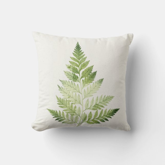 Minimalist Green Fern Botanical Illustration Cushion (Front)