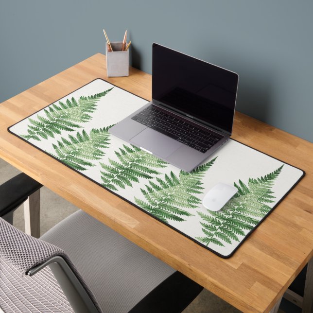 Minimalist Green Fern Botanical Illustration Desk Mat (Office 2)