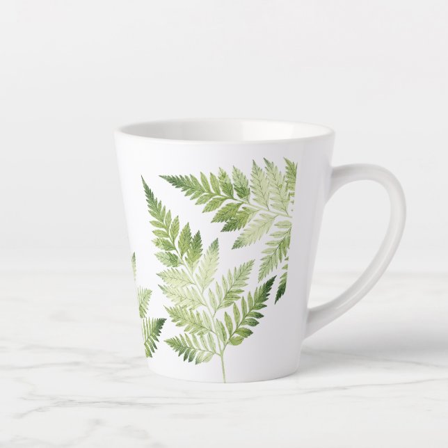 Minimalist Green Fern Botanical Illustration Latte Mug (Right)
