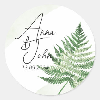 Minimalist Green Fern Classic Round Sticker