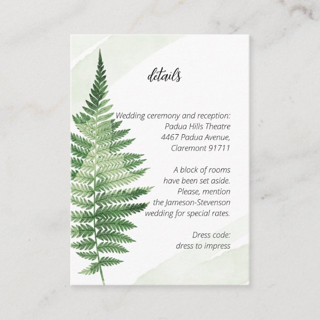 Minimalist Green Fern Enclosure Card (Front)