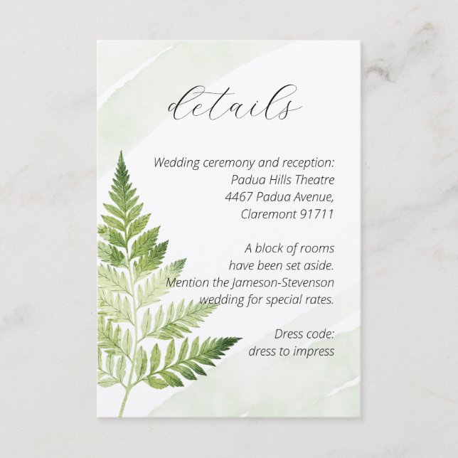 Minimalist Green Fern Enclosure Card (Front)