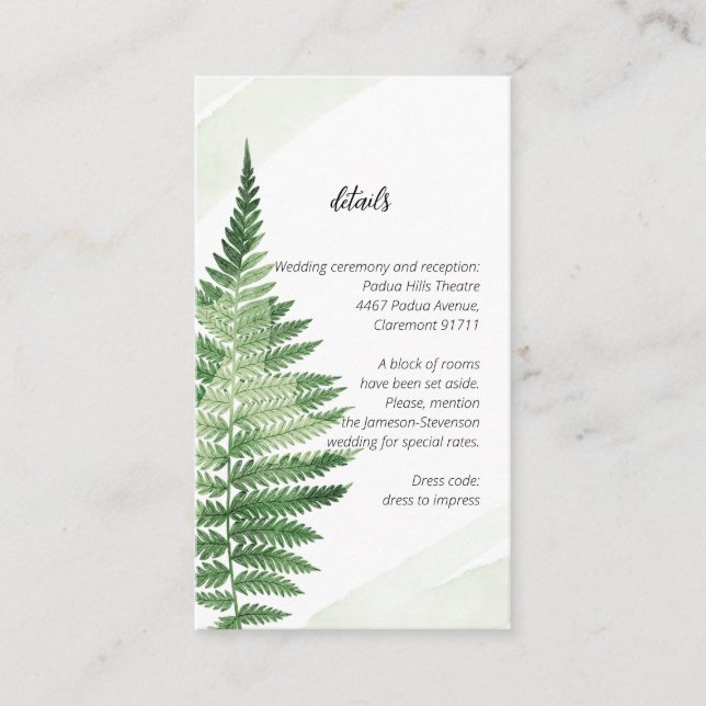 Minimalist Green Fern Enclosure Card (Front)