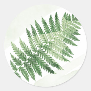 Minimalist Green Fern Wedding Classic Round Sticker