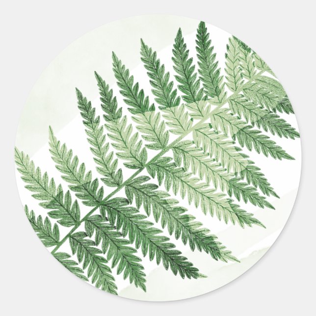Minimalist Green Fern Wedding Classic Round Sticker (Front)