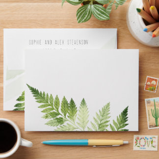 Minimalist Green Fern Wedding Envelope
