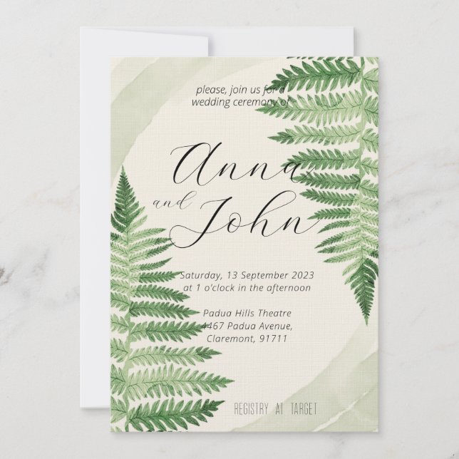 Minimalist Green Fern Wedding Invitation (Front)